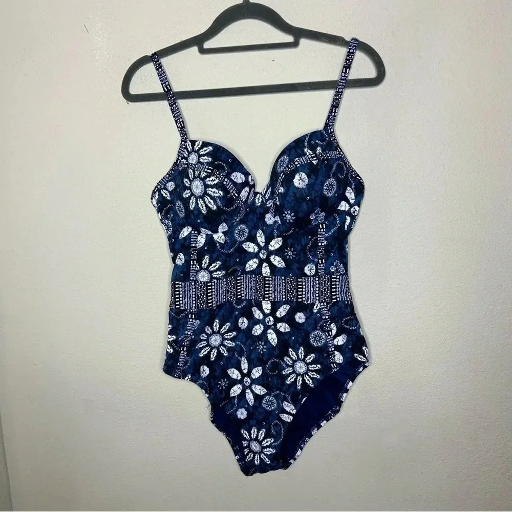 Bleu Rod Beattie Blue and White Swimsuit Size 10